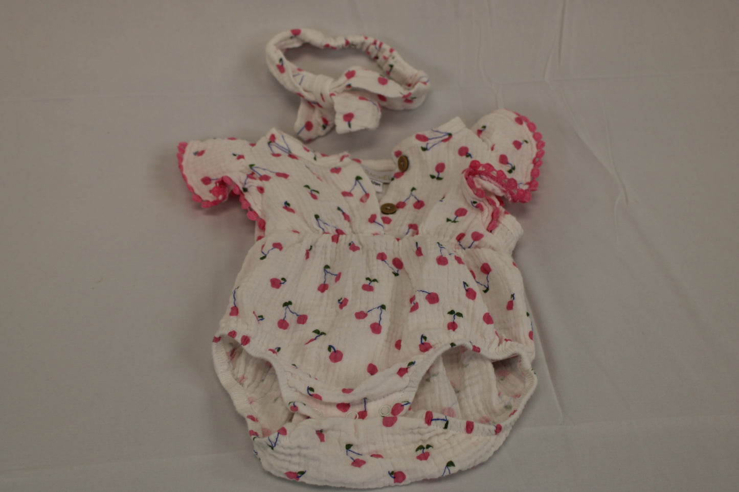 Short sleeve linen dress w/ matching headband, 6-9M