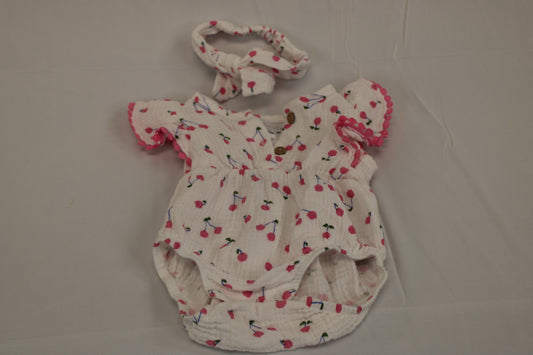 Short sleeve linen dress w/ matching headband, 6-9M