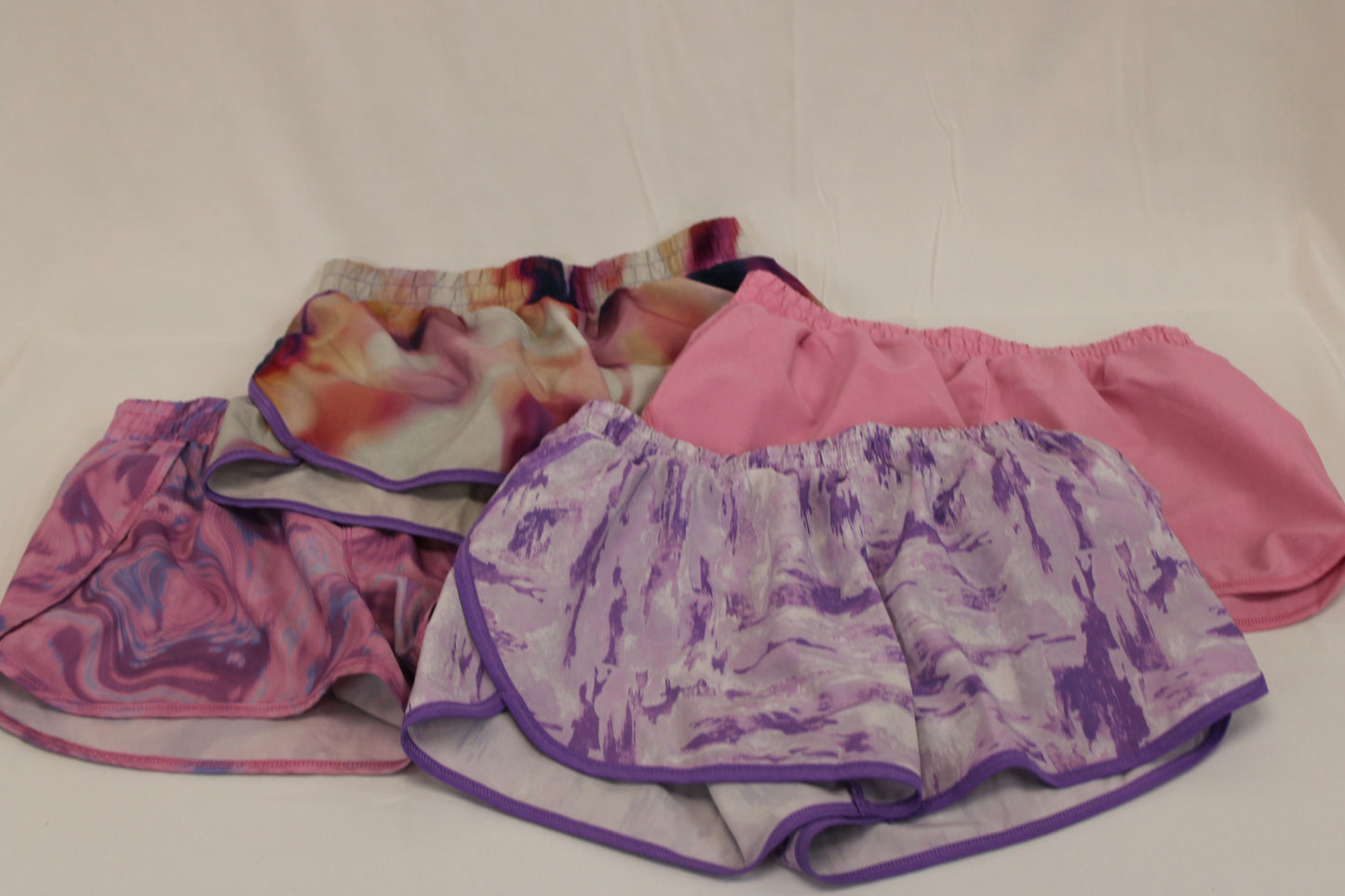 Mesh lined breathable athletic shorts 4 piece bundle, Girls 10-12