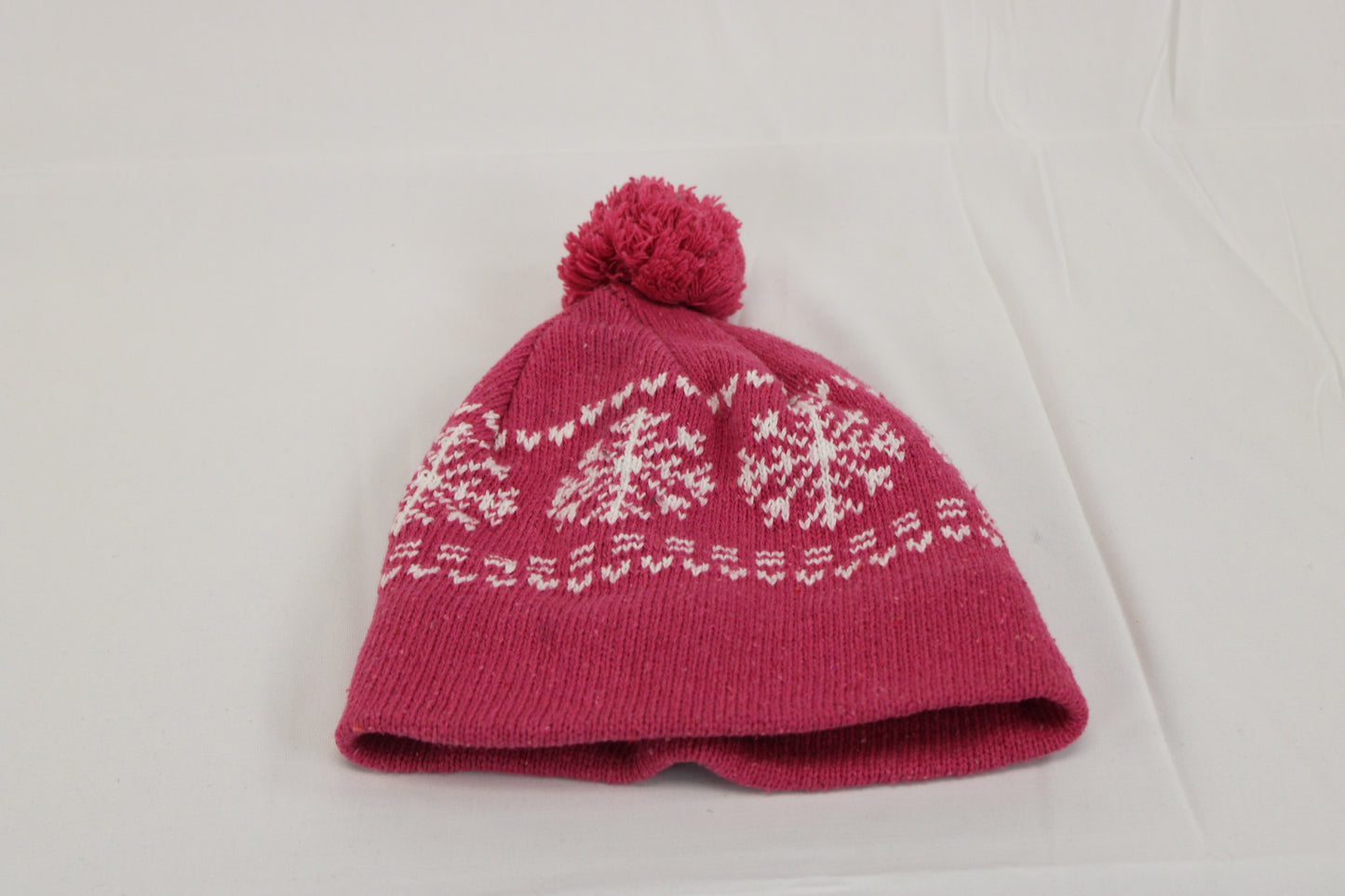 Women's knit stocking cap, pink/snowflake, one size