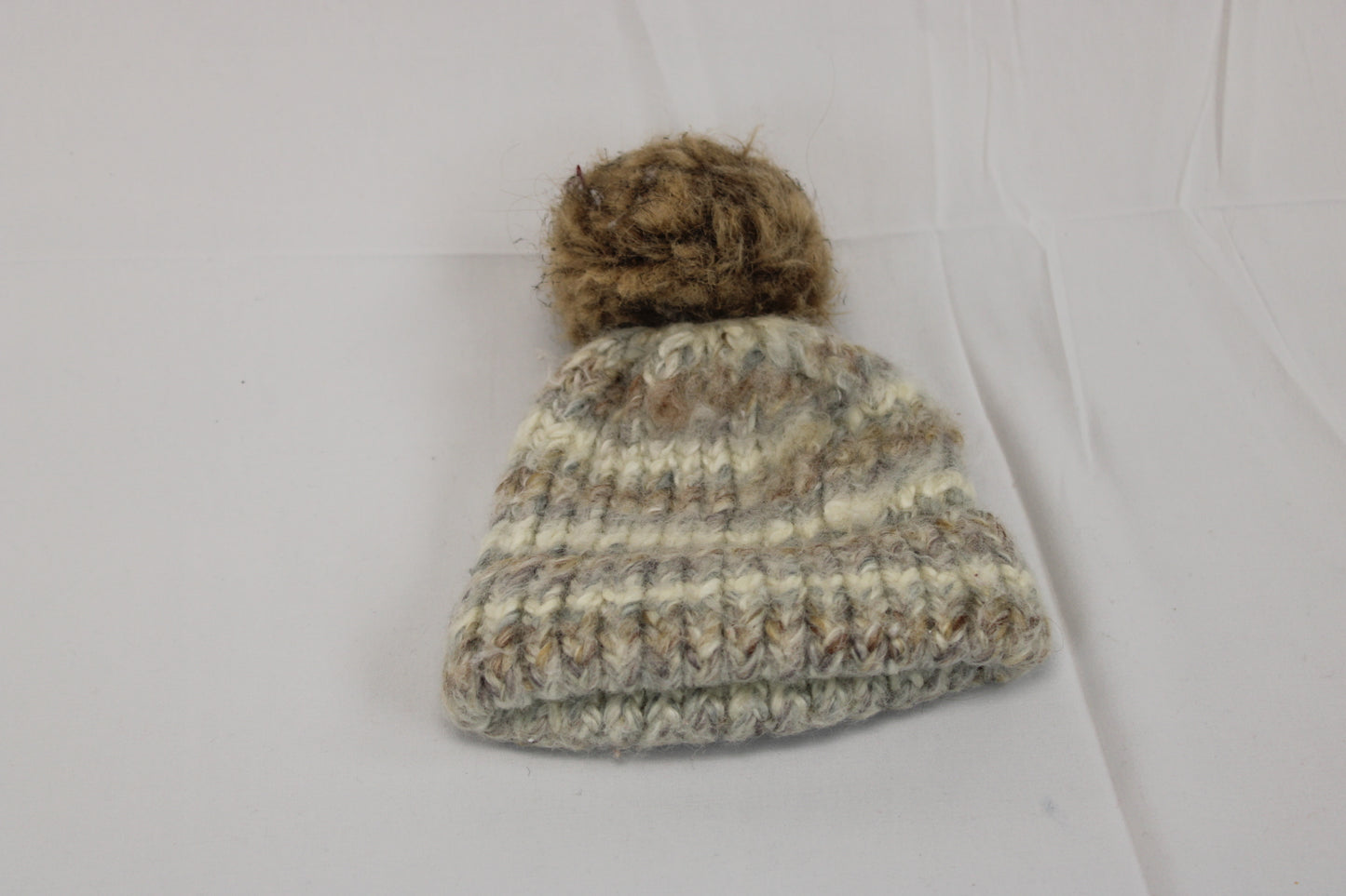 Kid's striped knit stocking cap, beige, one size