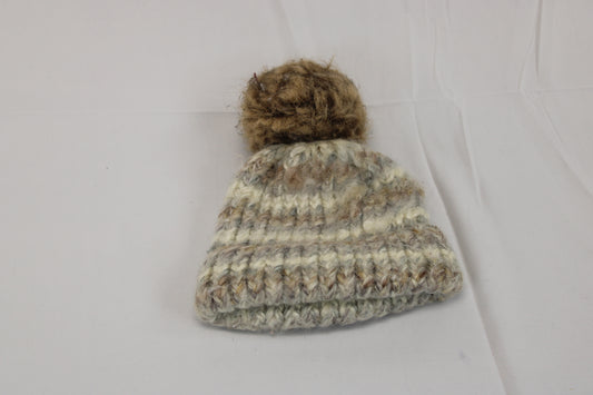 Kid's striped knit stocking cap, beige, one size