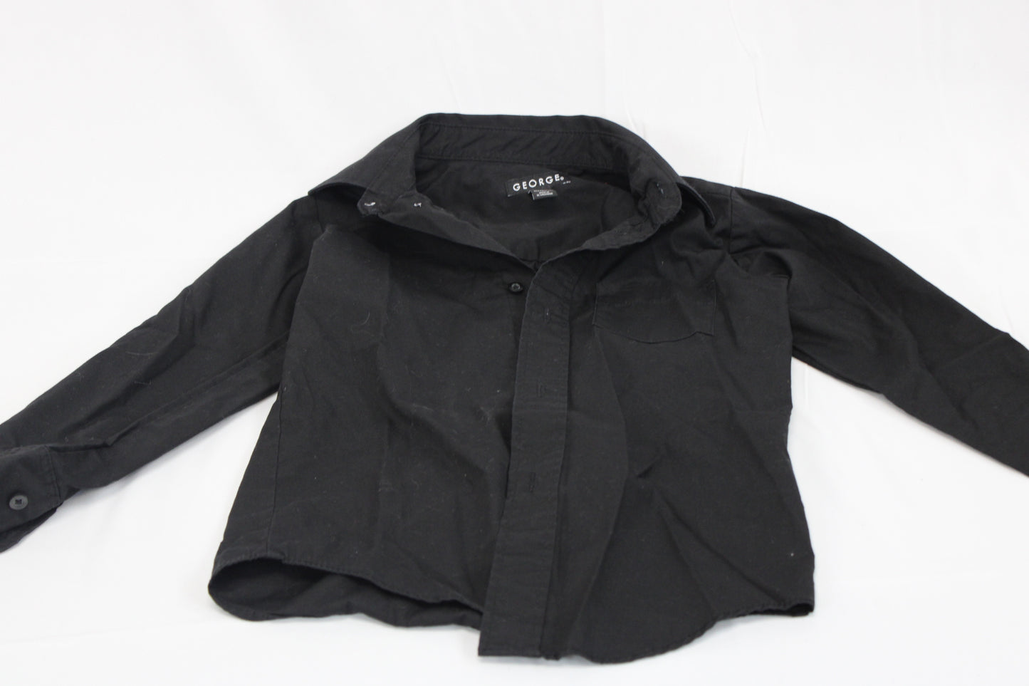 George button down long sleeve dress short, black, Boy's 4-5