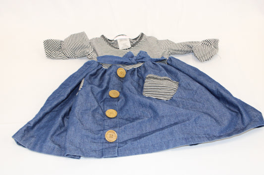 Striped denim button dress, 24M