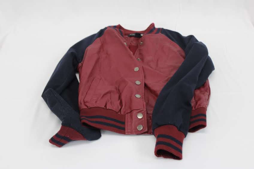 Forever 21 leather bomber jacket, burgundy/blue, Women's S