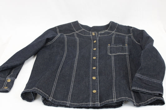 Denim & Co dark wash button down denim jacket, Women's XL