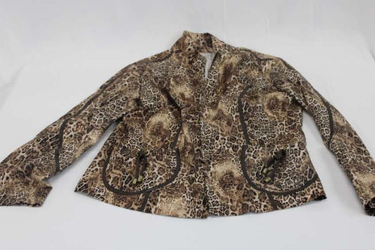 Chico's glitter cheetah print athletic full zip jacket, Women's 10-12