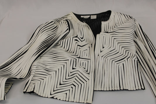 Andrea Rosati woven full zip blazer, black/white, Women's 12