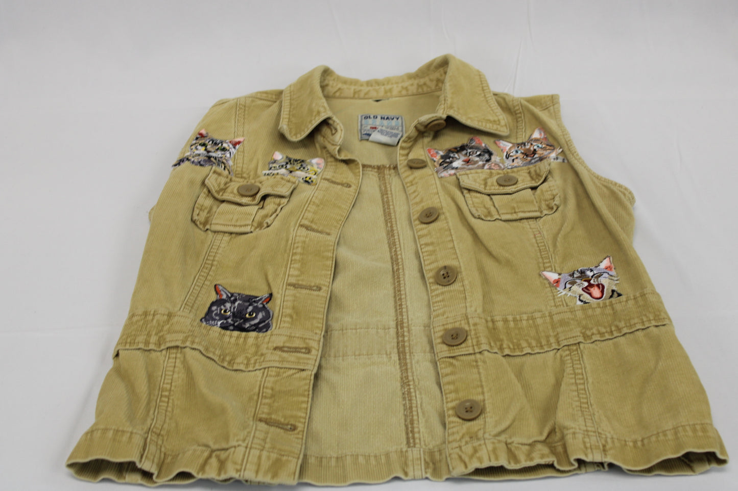 Old Navy full zip corduroy cat vest, gold, Women's S
