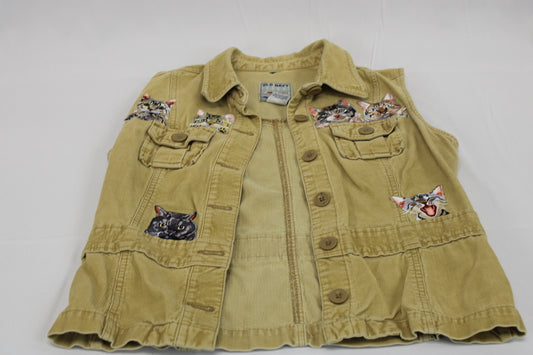 Old Navy full zip corduroy cat vest, gold, Women's S