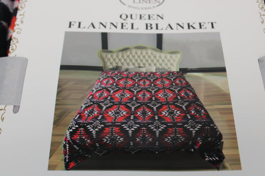 Tribal patterned Queen fleece blanket, red/blk