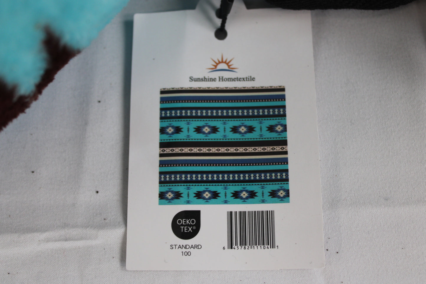 Tribal patterned fleece throw blanket, turquoise/blk
