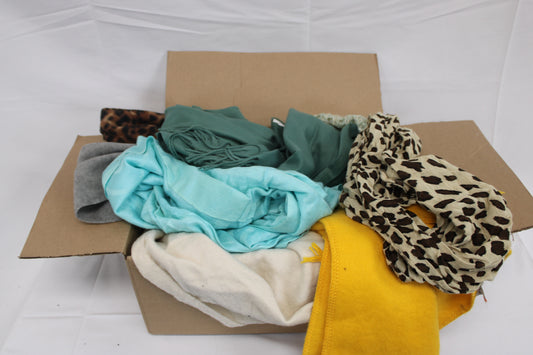Designer scarf mystery bundle box, cotton, wool, and cashmere, 8 pieces
