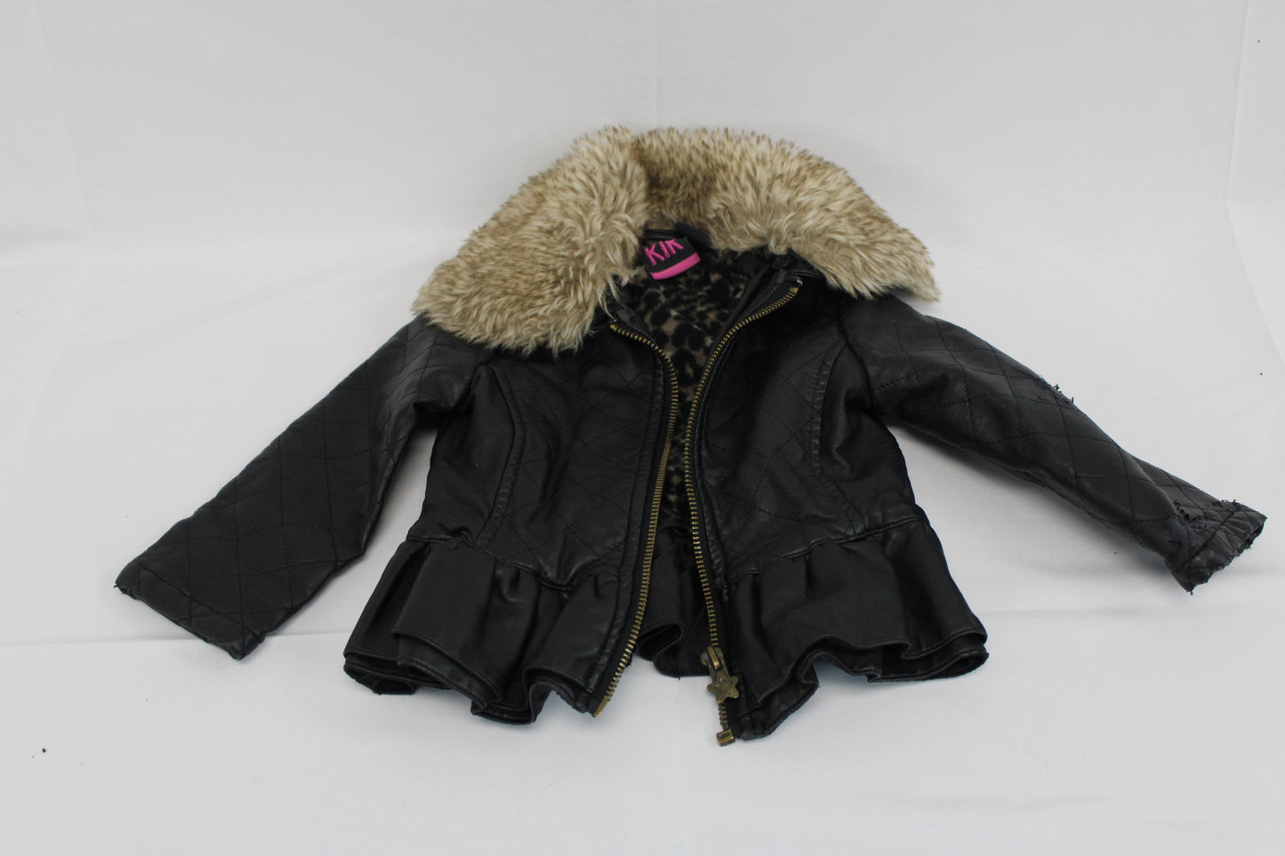 Faux fur lined black leather bomber jacket, 18-24M