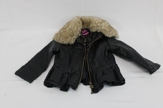 Faux fur lined black leather bomber jacket, 18-24M