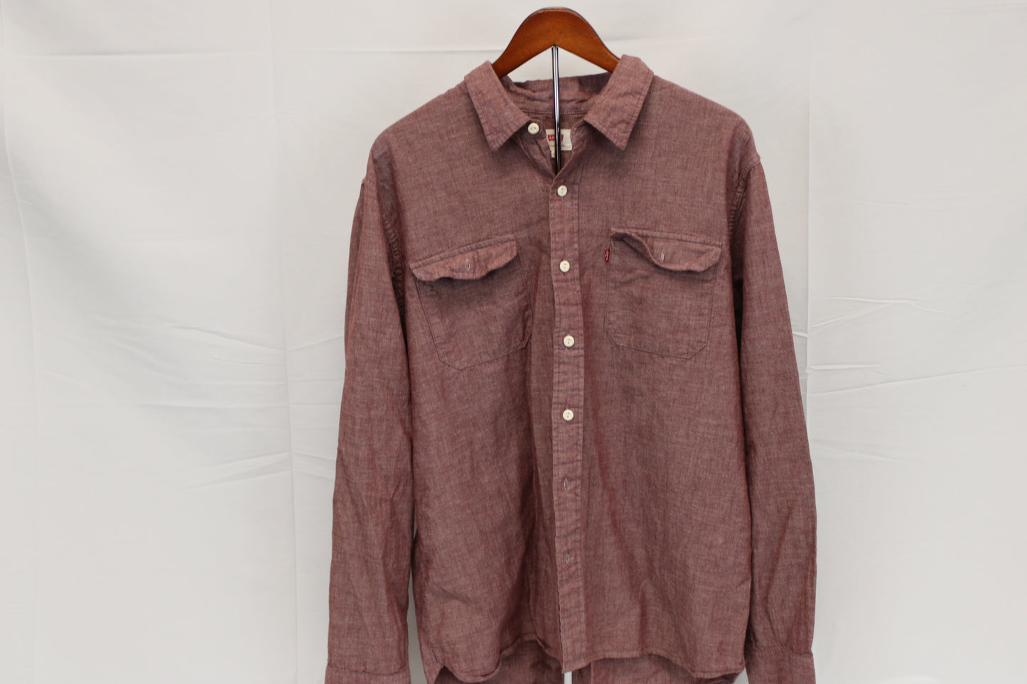 Levi's cotton long sleeve dress short, burgundy, Men's XXL
