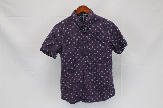 7 Diamonds short sleeve floral print dress shirt, purple, Men's S
