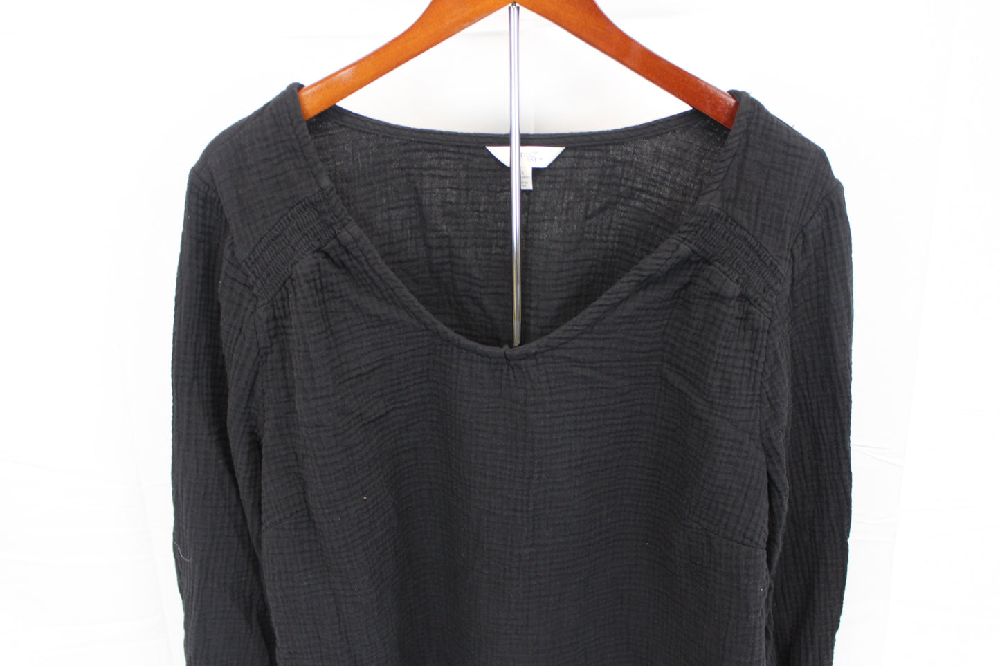 Terra & Sky linen v-neck blouse, black, Women's XL