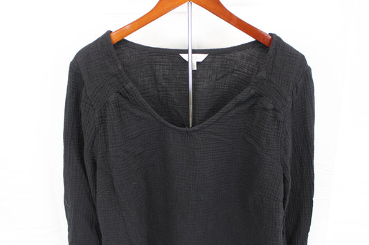 Terra & Sky linen v-neck blouse, black, Women's XL