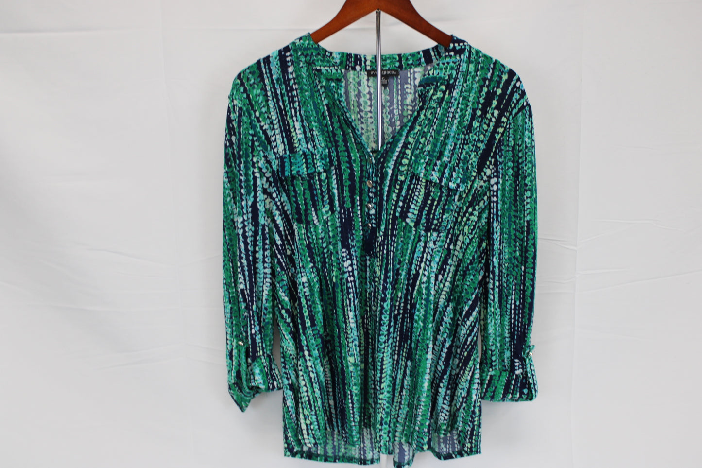 Ava & Grace 3/4 sleeve button down polyester blouse, Women's XL
