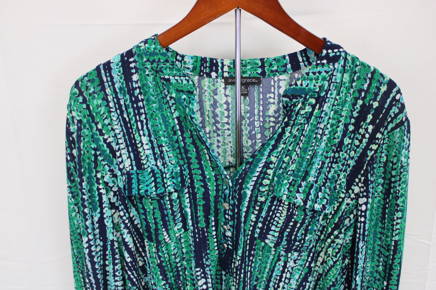 Ava & Grace 3/4 sleeve button down polyester blouse, Women's XL