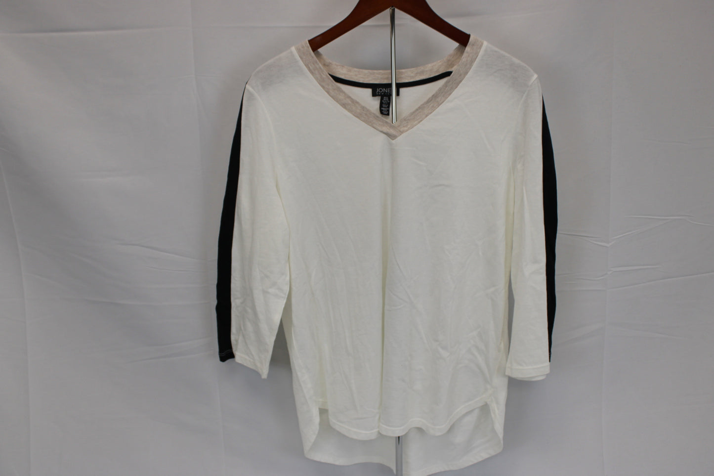 Jones New York 3/4 sleeve cotton blouse, white/black, Women's XL