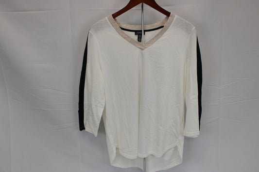 Jones New York 3/4 sleeve cotton blouse, white/black, Women's XL