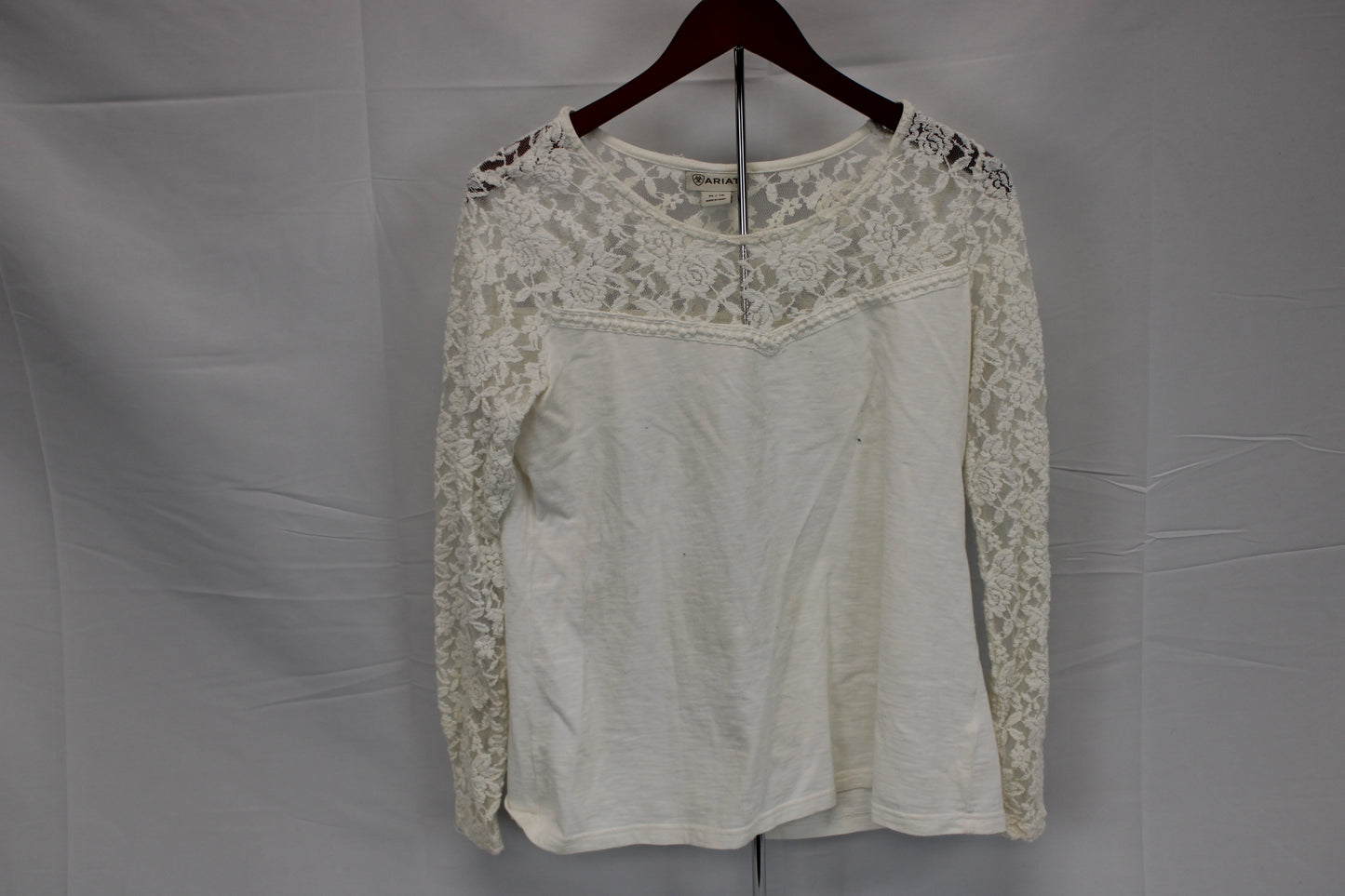 Ariat long sleeve lace top, white, Women's XL