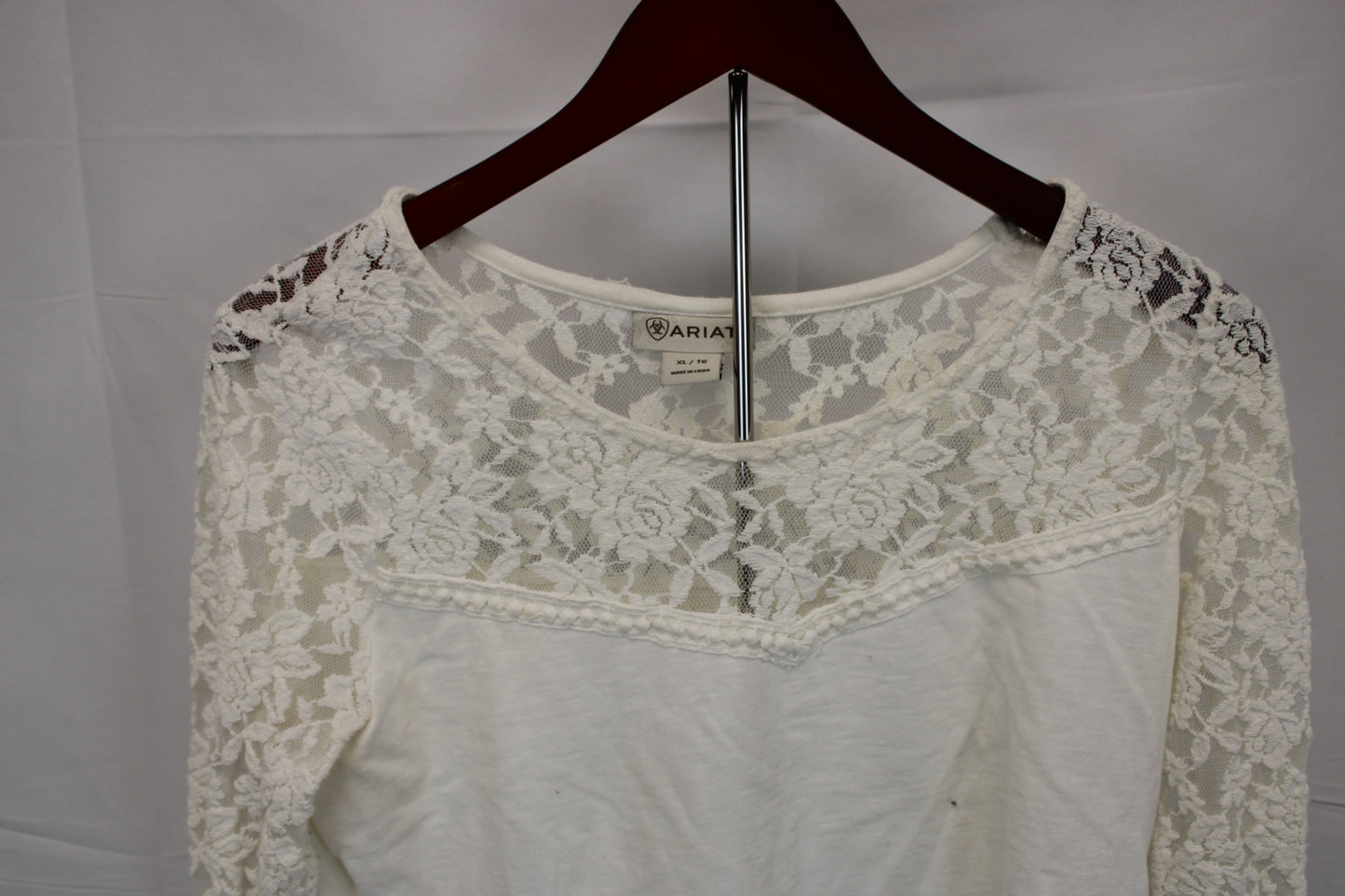 Ariat long sleeve lace top, white, Women's XL