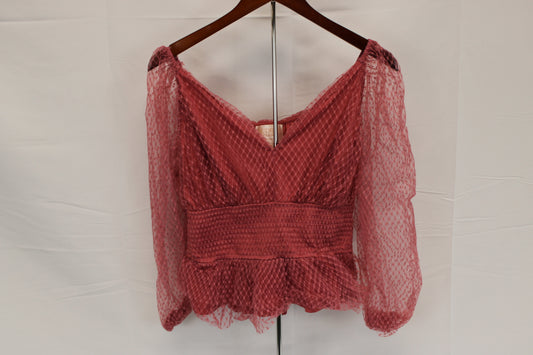 Audrey Parks sheer v-neck cropped blouse, red, Women 's M