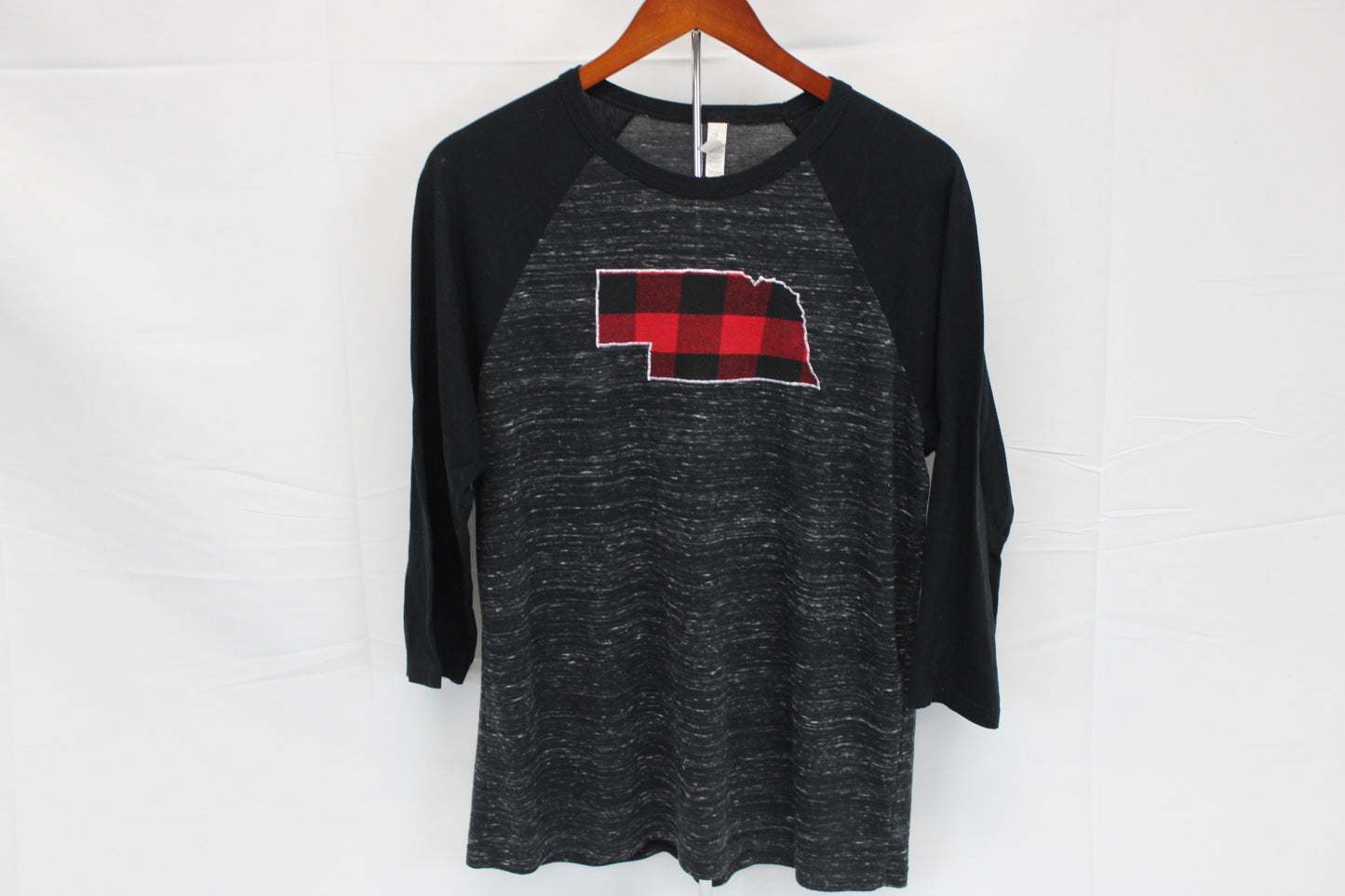 Nebraska plaid flannel 3/4 sleeve graphic t-shirt, Women's L