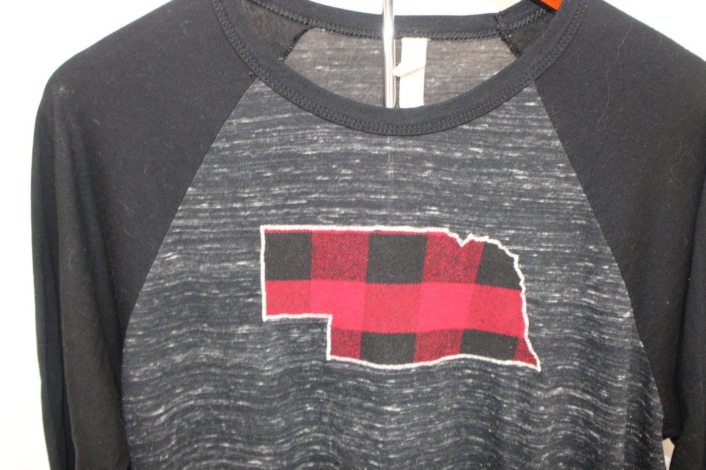 Nebraska plaid flannel 3/4 sleeve graphic t-shirt, Women's L