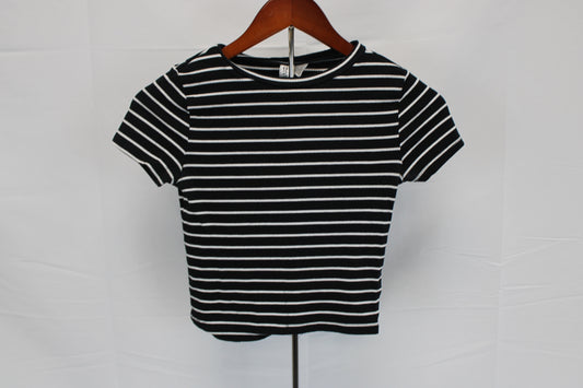 H&M cotton ribbed crop t-shirt, black striped, Women's S