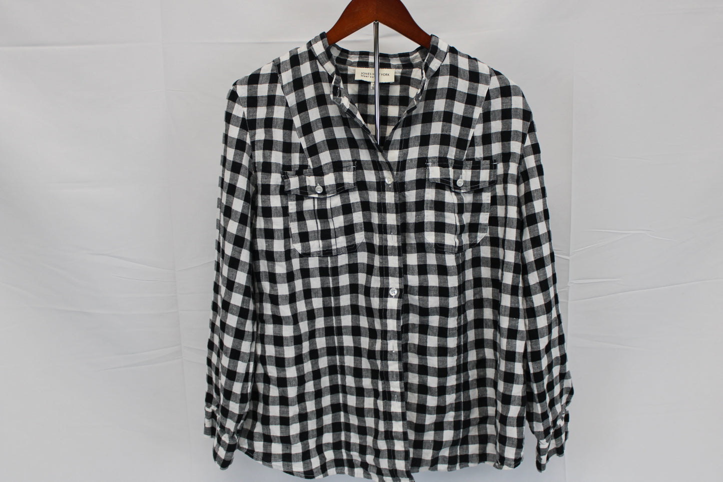 Jones New York long sleeve linen checkered blouse, Women's XL