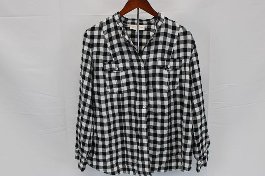 Jones New York long sleeve linen checkered blouse, Women's XL