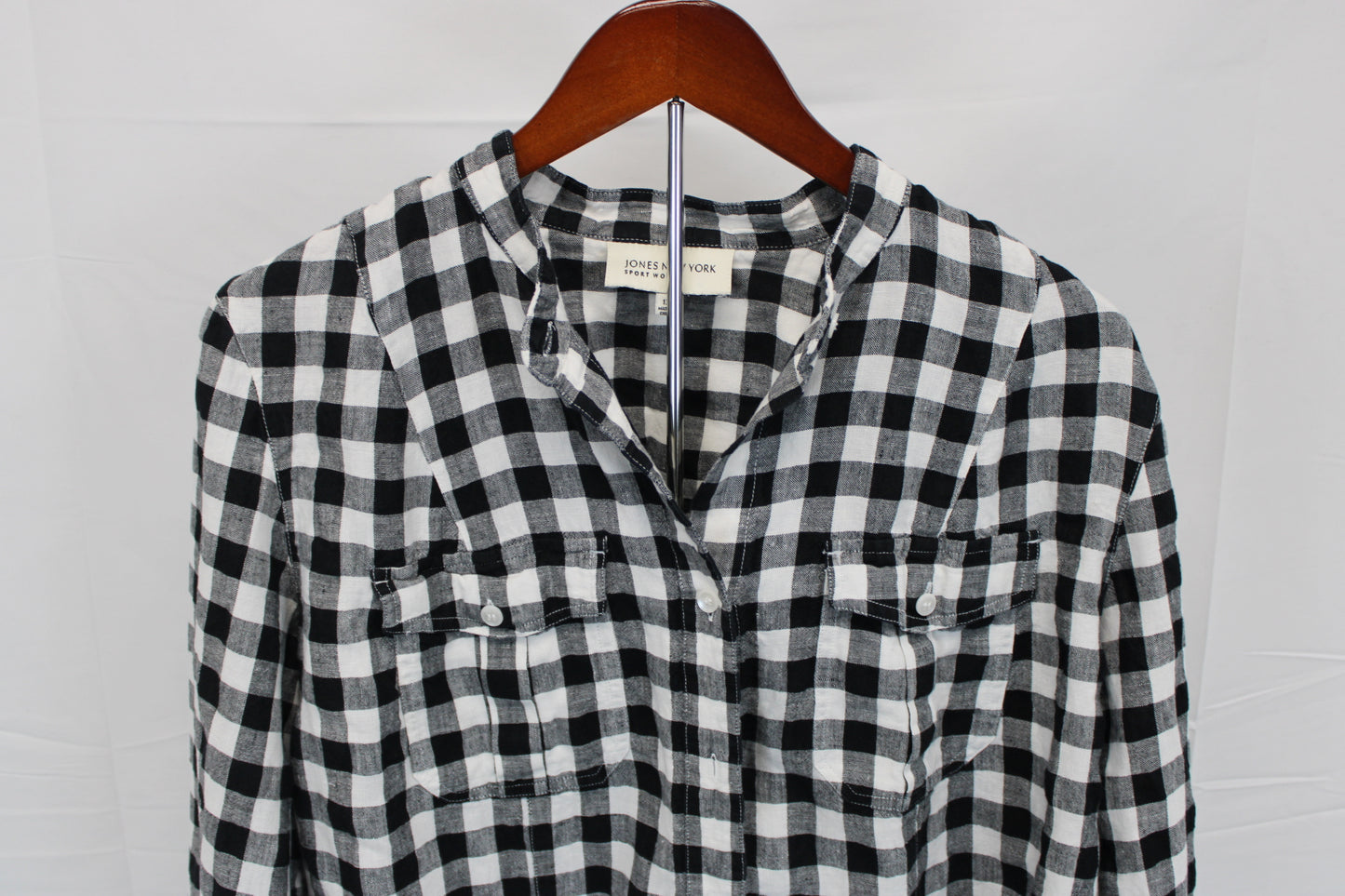 Jones New York long sleeve linen checkered blouse, Women's XL
