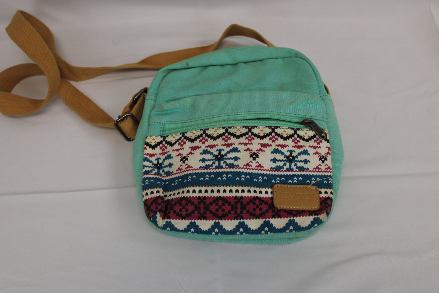 Leaper canvas embroidered handbag w/ shoulder strap