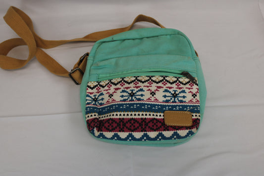 Leaper canvas embroidered handbag w/ shoulder strap