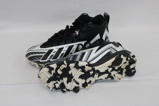 Adidas Freak mid top baseball cleat, white/blk, Men's 8