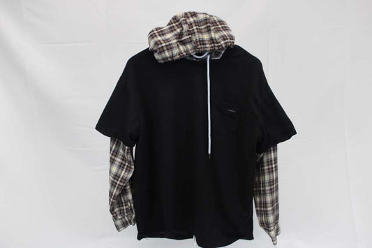 Nothing Impossible faux t-shirt plaid hooded sweatshirt, Men's M