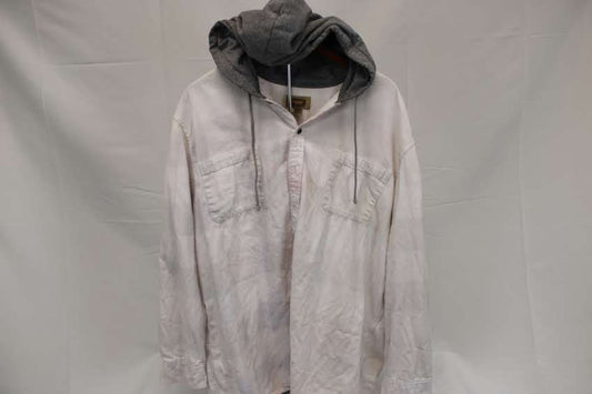The Foundry denim white plaid hooded jacket, Men's XXL