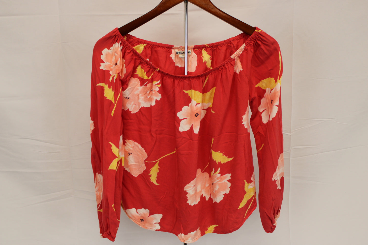 Billabong long sleeve floral silk top, Women's M
