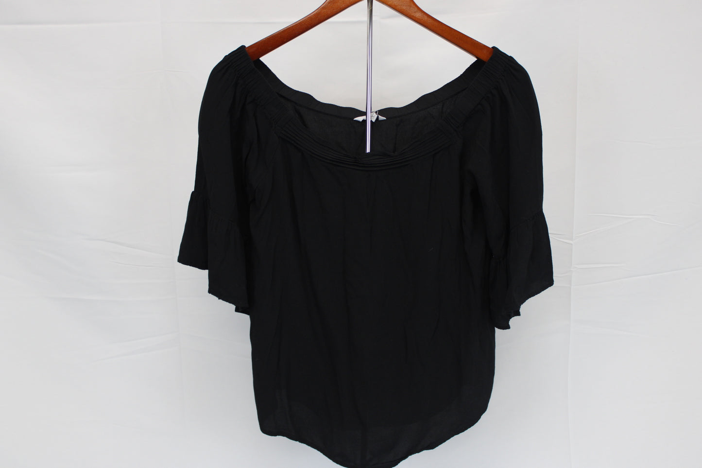 Naked Zebra 1/2 sleeve silk top, black, Women's L