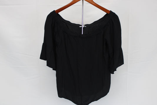 Naked Zebra 1/2 sleeve silk top, black, Women's L