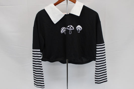 Romwe cropped long sleeve mushroom t-shirt, Women's S