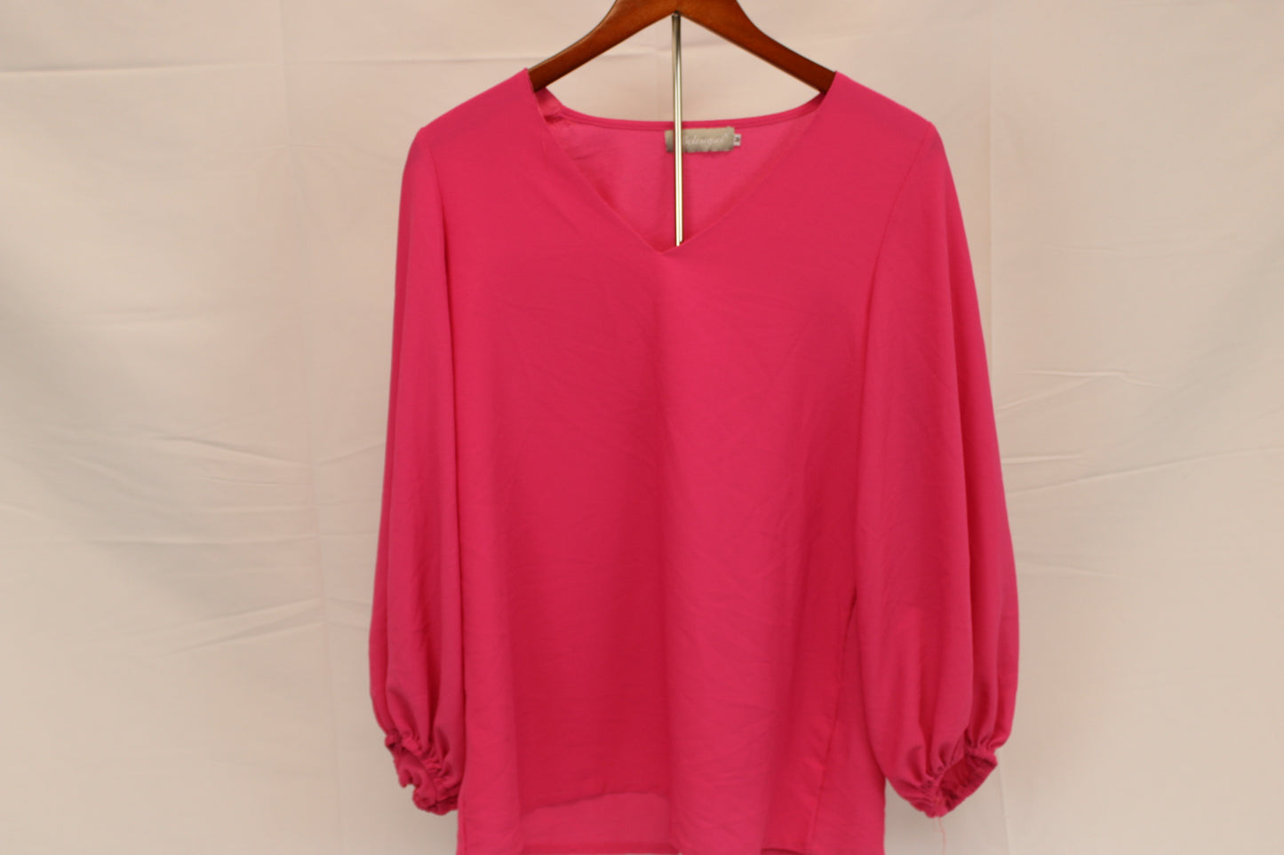 Belongsci long sleeve silk blouse, fuschia, Women's M
