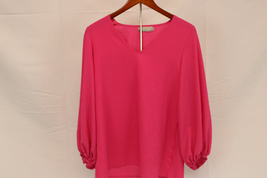 Belongsci long sleeve silk blouse, fuschia, Women's M
