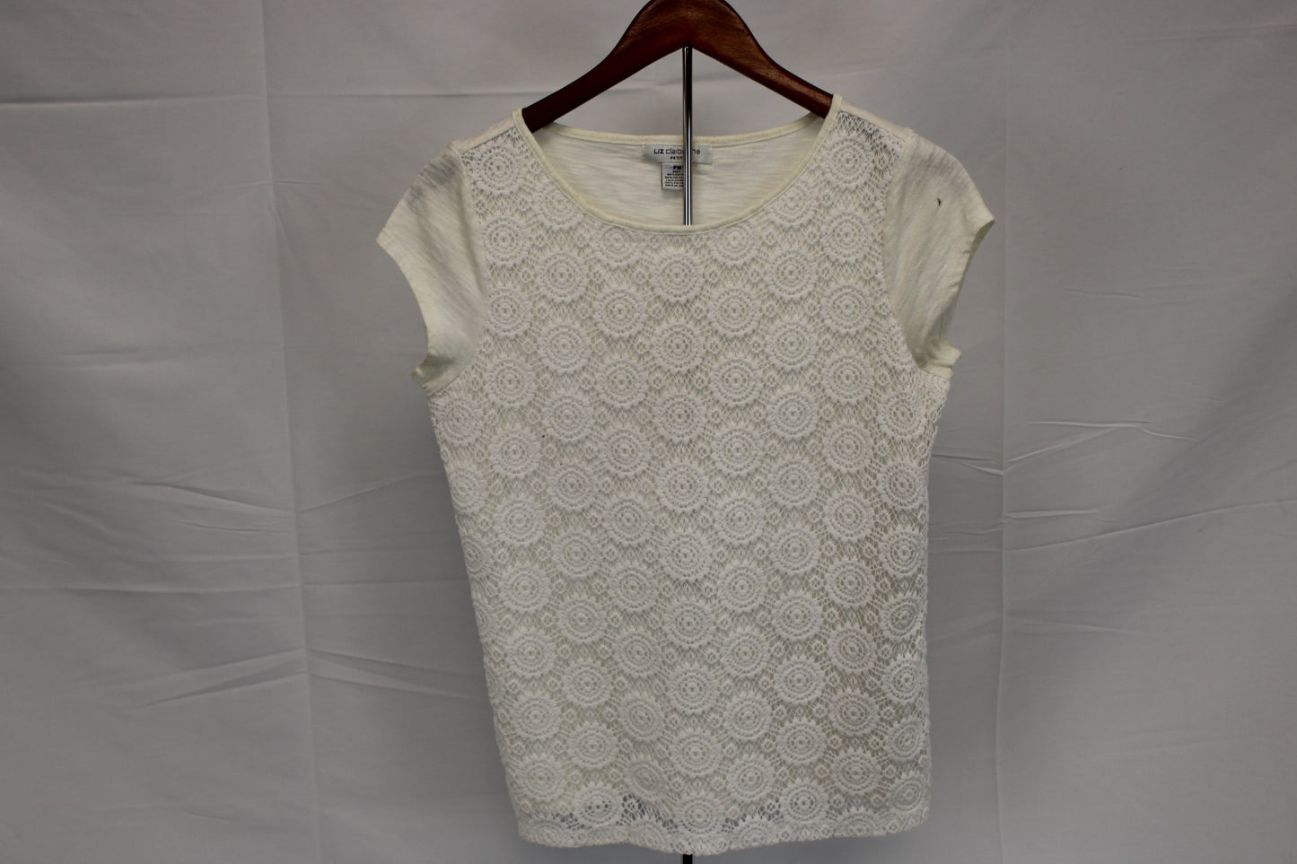 Liz Claiborne knit short sleeve blouse, white, Women's Petite M