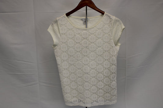 Liz Claiborne knit short sleeve blouse, white, Women's Petite M