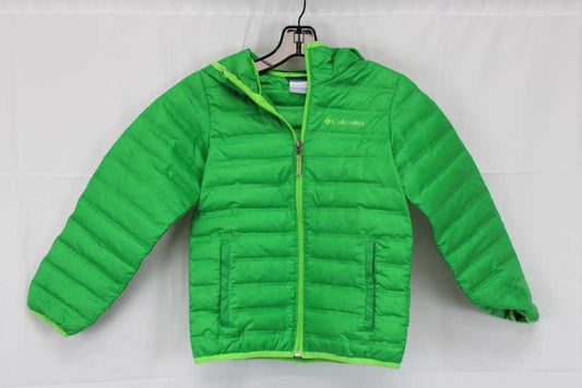 Columbia insulated down jacket w/hood, green, Youth S
